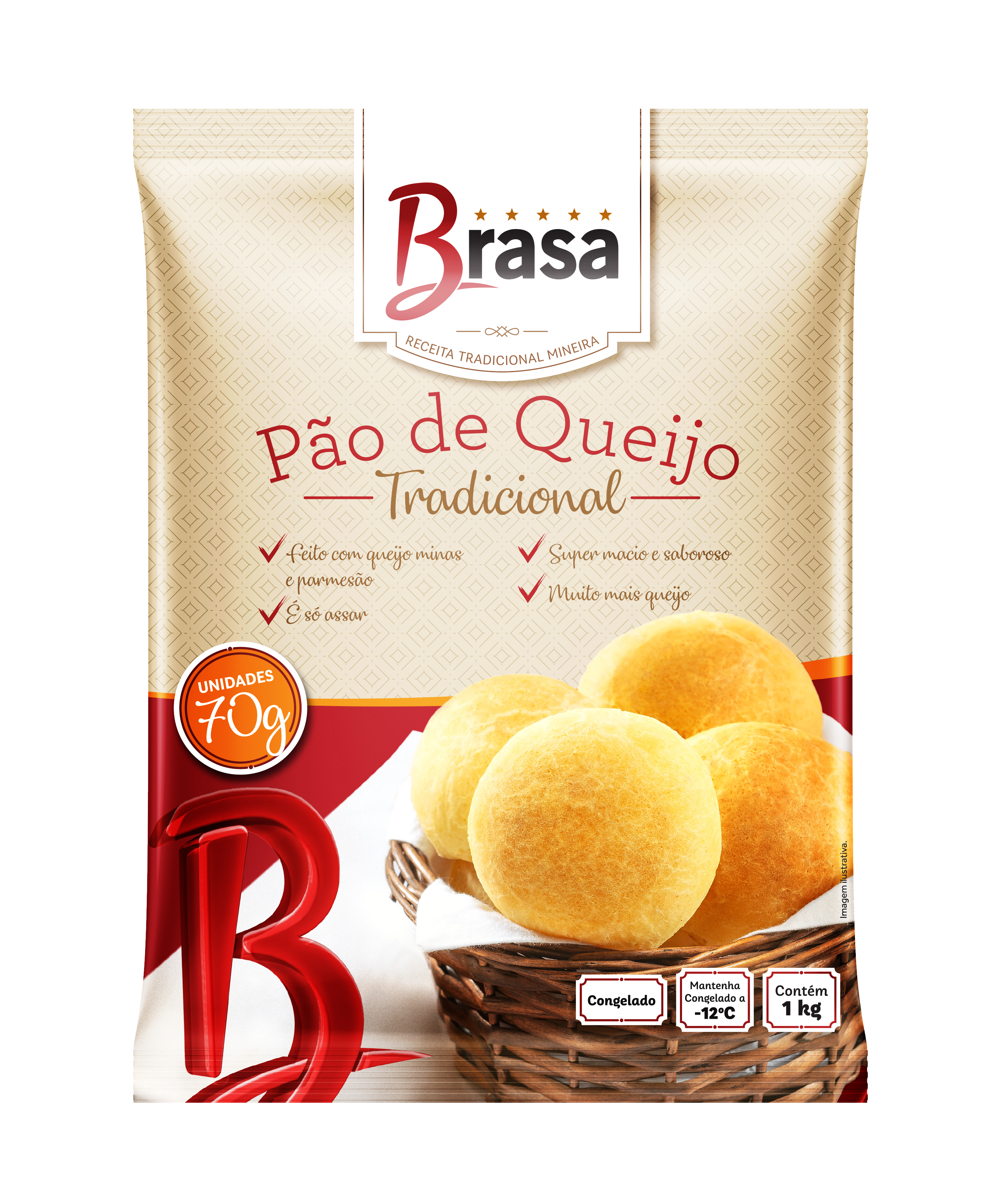 PAO DE QUEIJO 70G PACOTE DE 1KG CONGELADO BRASA PAO DE QUEIJO 70G PACOTE DE 1KG CONGELADO BRASA